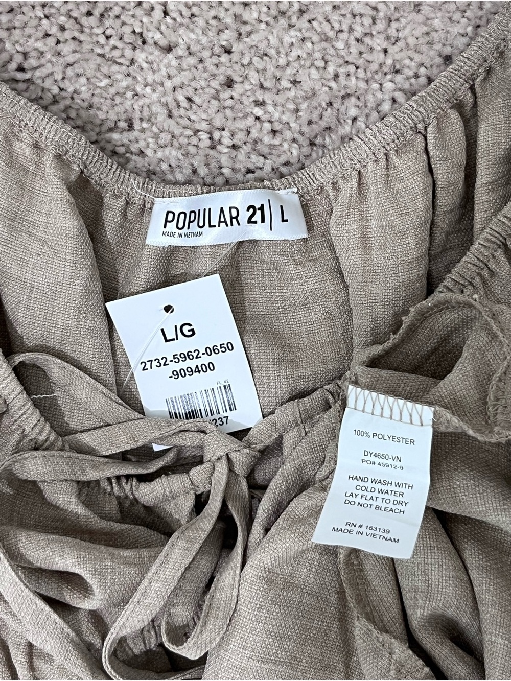 Popular 21 Khaki Tan Puff-Sleeve Tiered Mini Dress Size Large - Picture 4 of 5